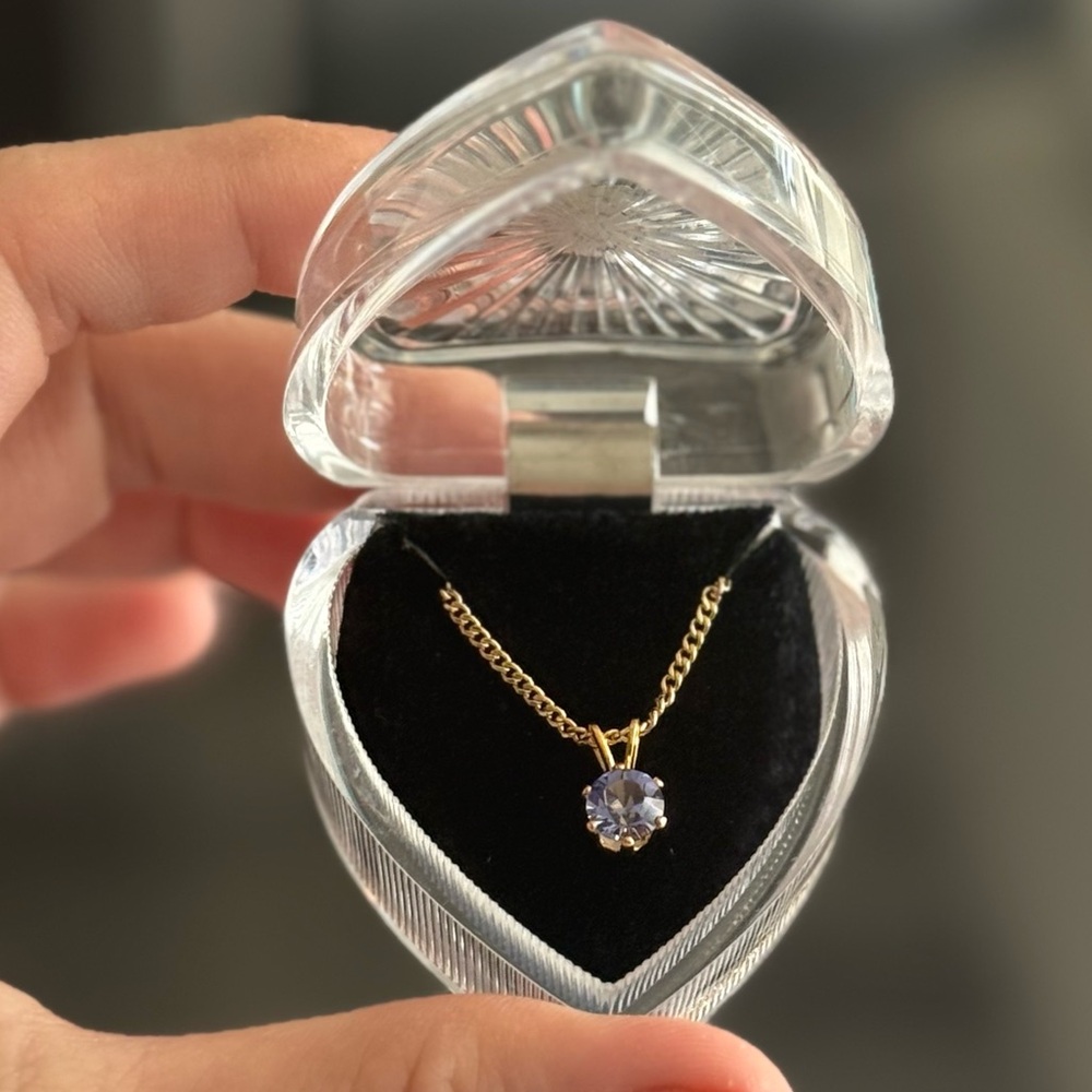 Gold Pendant Necklace with Light Purple  Gemstone - Picture 3 of 4